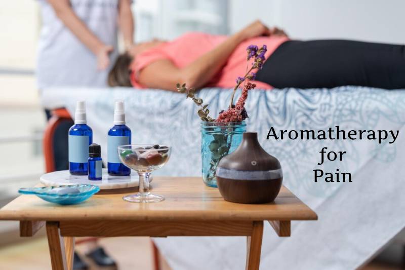 aromatherapy for pain with diffuser, model, application and model representing