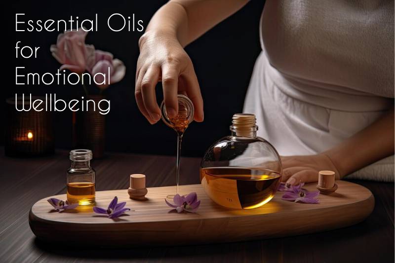 model showing natural oil and ingredients for emotional wellbeing